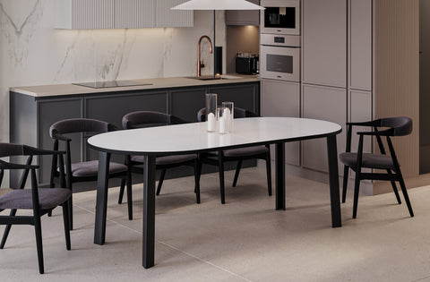 Ausziehbarer runder Esstisch "Wenus" 100-206cm (Weiß Hochglanz) von Endo-Möbel bei coso-home