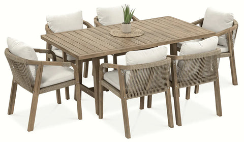 FURRORE Marigold 6+1 Gartenmöbel Essgruppe Akazienholz Grau Beige 170cm handgeflochten