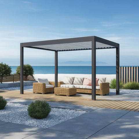 Gutroof Elektrische Pergola DELUXE PRO AUTOMATIC 3x4 m mit LED Anthrazit / Hellgrau