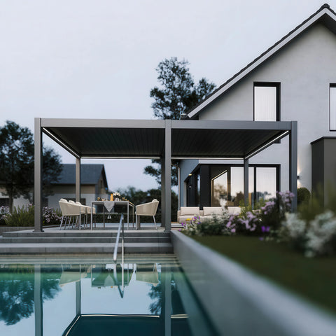 Gutroof Aluminium Pergola Deluxe Pro 4x6m Anthrazit Elektrisch mit LED-Beleuchtung