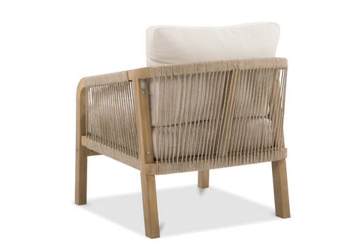 Furrore Marigold Balkonset 2+1 Akazienholz Helles Teakholz Grau – Handgeflochtene Sessel & Kaffeetisch