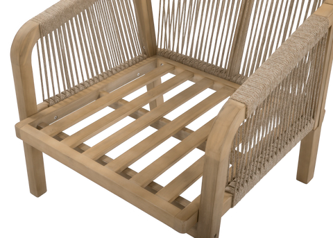 Furrore Marigold Balkonset 2+1 Akazienholz Helles Teakholz Grau – Handgeflochtene Sessel & Kaffeetisch