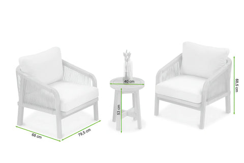 Furrore Marigold Balkonset 2+1 Akazienholz Helles Teakholz Grau – Handgeflochtene Sessel & Kaffeetisch