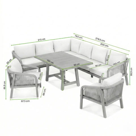 Furrore Gartenlounge MARIGOLD Dining 8-Sitzer mit Tisch & 2 Sesseln von FURRORE bei coso-home