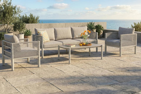 Bjorkka Gartenlounge-Set GENEVA PREMIUM Aluminium mit Rope Geflecht & Sinterstein-Tisch, Melange Grau