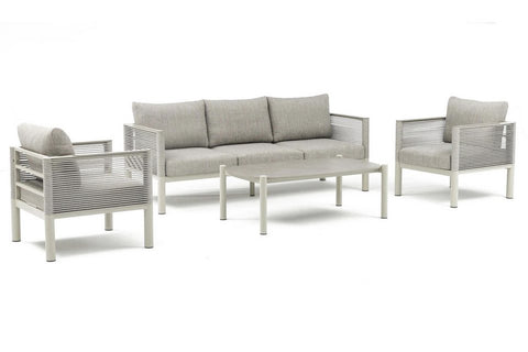 Bjorkka Gartenlounge-Set GENEVA PREMIUM Aluminium mit Rope Geflecht & Sinterstein-Tisch, Melange Grau