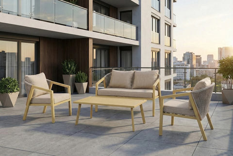 Bjorkka Gartenlounge-Set LOARA CAFFE Holz-Optik Stahl 4-tlg. Skandinavisch