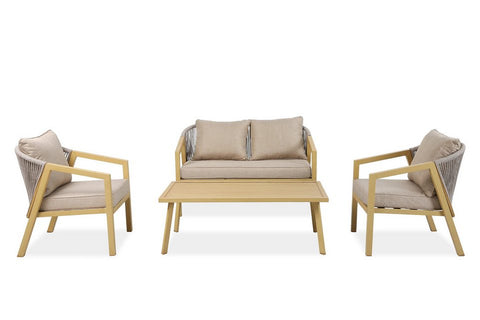 Bjorkka Gartenlounge-Set LOARA CAFFE Holz-Optik Stahl 4-tlg. Skandinavisch