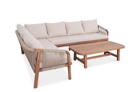 Bjorkka Gartenlounge-Set SKALA CAFFE Akazienholz Ecksofa 265,5x198 cm Beige