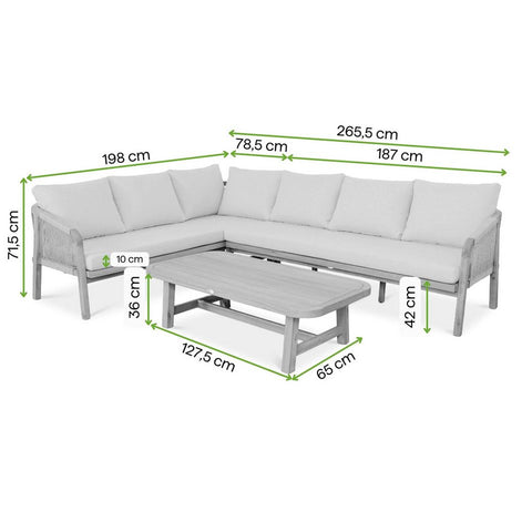 Bjorkka Gartenlounge-Set SKALA CAFFE Akazienholz Ecksofa 265,5x198 cm Beige