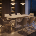 Essgruppe Appia White - Kaschmir-Beige mit 8 Stühlen in Leinen Beige mit beigem Gestell für 8 Personen