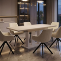 Essgruppe Appia White - Kaschmir-Beige mit 6 Stühlen in Samt Cremeweiß für 6 Personen