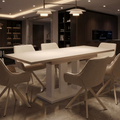 Essgruppe Appia White - Kaschmir-Beige mit 6 Stühlen in Leinen Beige mit beigem Gestell für 6 Personen