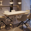Essgruppe Appia White - Kaschmir-Beige mit 6 Stühlen in Chenille Cremeweiß für 6 Personen