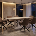 Essgruppe Appia White - Kaschmir-Beige mit 6 Stühlen in Leinen Braun für 6 Personen