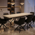 Essgruppe Appia White - Kaschmir-Beige mit 8 Stühlen in Kunstleder Schwarz für 8 Personen