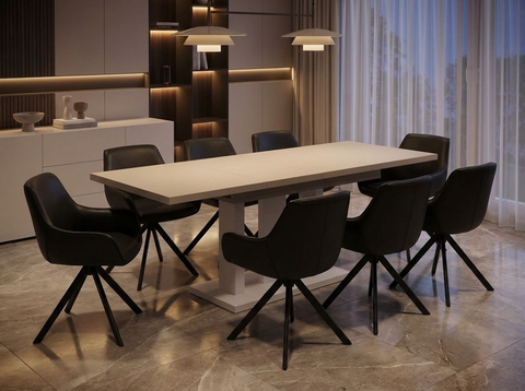 Essgruppe Appia White - Kaschmir-Beige mit 8 Stühlen in Kunstleder Schwarz für 8 Personen