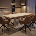 Essgruppe Appia White - Kaschmir-Beige mit 6 Stühlen in Chenille Orange für 6 Personen