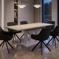 Essgruppe Appia White - Kaschmir-Beige mit 6 Stühlen in Kunstleder Schwarz für 6 Personen
