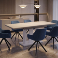 Essgruppe Appia White - Kaschmir-Beige mit 6 Stühlen in Chenille Dunkelblau für 6 Personen