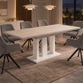 Essgruppe Appia White - Kaschmir-Beige mit 6 Stühlen in Leinen Hellgrau für 6 Personen