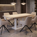 Essgruppe Appia White - Kaschmir-Beige mit 6 Stühlen in Leinen Beige für 6 Personen