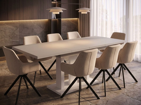 Essgruppe Appia White - Kaschmir-Beige mit 8 Stühlen in Leinen Beige für 8 Personen