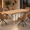 Essgruppe Appia White - Eiche Evoke mit 6 Stühlen in Chenille Orange für 6 Personen