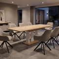 Essgruppe Appia White - Eiche Evoke mit 8 Stühlen in Leinen Beige für 8 Personen