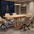 Essgruppe Appia White - Eiche Craft Gold mit 6 Stühlen in Leinen Beige für 6 Personen