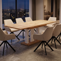 Essgruppe Appia White - Eiche Craft Gold mit 8 Stühlen in Leinen Beige für 8 Personen