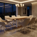 Essgruppe Appia White - Eiche Craft Gold mit 8 Stühlen in Leinen Beige mit beigem Gestell für 8 Personen