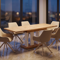 Essgruppe Appia White - Eiche Craft Gold mit 6 Stühlen in Leinen Beige mit beigem Gestell für 6 Personen