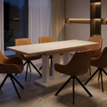 Essgruppe Appia White - Kaschmir-Beige mit 6 Stühlen in Kunstleder Braun für 6 Personen