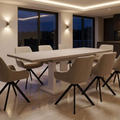 Essgruppe Appia White - Kaschmir-Beige mit 8 Stühlen in Leinen Greige für 8 Personen