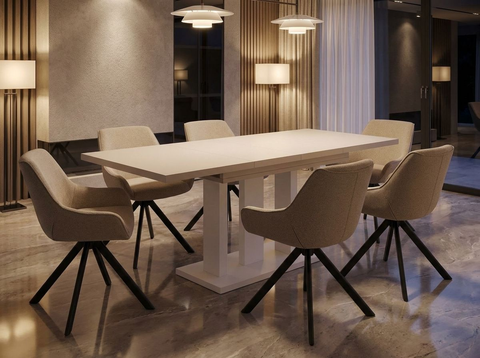 Essgruppe Appia White - Kaschmir-Beige mit 6 Stühlen in Leinen Greige für 6 Personen