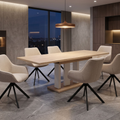 Essgruppe Appia White - Eiche Cremona mit 6 Stühlen in Leinen Beige für 6 Personen