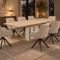 Essgruppe Appia White - Eiche Cremona mit 8 Stühlen in Leinen Beige für 8 Personen