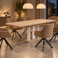 Essgruppe Appia White - Eiche Cremona mit 6 Stühlen in Chenille Orange für 6 Personen