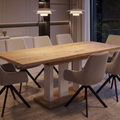 Essgruppe Appia White - Eiche Natur mit 6 Stühlen in Leinen Beige für 6 Personen