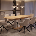 Essgruppe Appia White - Eiche Natur mit 8 Stühlen in Leinen Beige für 8 Personen