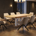 Essgruppe Appia White - Eiche Wotan mit 8 Stühlen in Leinen Beige für 8 Personen