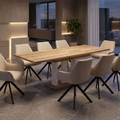 Essgruppe Appia White - Eiche Wotan mit 8 Stühlen in Leinen Beige für 8 Personen