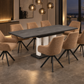 Essgruppe Appia White - Beton Dunkel mit 8 Stühlen in Chenille Orange für 8 Personen