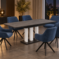 Essgruppe Appia White - Beton Dunkel mit 6 Stühlen in Chenille Dunkelblau für 6 Personen