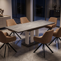 Essgruppe Appia White - Beton Dunkel mit 6 Stühlen in Chenille Orange für 6 Personen