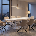 Essgruppe Appia White - Weiss Hochglanz mit 8 Stühlen in Leinen Beige für 8 Personen