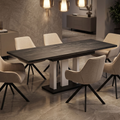 Essgruppe Appia White - Beton Dunkel mit 6 Stühlen in Leinen Beige für 6 Personen