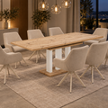 Essgruppe Appia White - Eiche Artisan mit 8 Stühlen in Leinen Beige mit beigem Gestell für 8 Personen