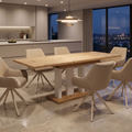 Essgruppe Appia White - Eiche Artisan mit 6 Stühlen in Leinen Beige mit beigem Gestell für 6 Personen